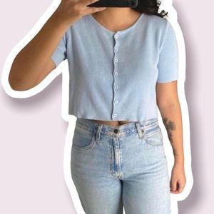 Princess Polly light blue short sleeve button down top